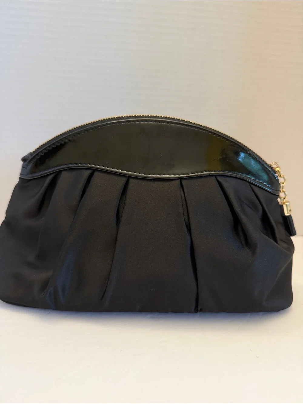 Dior Parfums Black Satin & Patent Trim Cosmetic Pouch with Gold Hardware NWOT